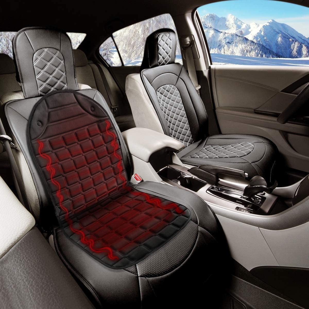 Car & SUV & Truck Seat Cushion, Black Polyester, Universal, Heated, Warm, For Winter - KinglyDay