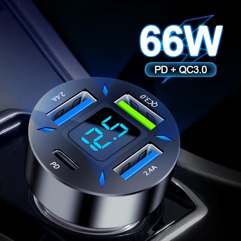 66W 4 Ports USB PD Quick Car Adapter Charger QC3.0 Type C,In-Car Adapter Fast Charging - KinglyDay