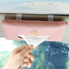 1pc Car Sun Visor Tissue Box, Car Hanging Tissue Box, PU Leather Napkin Case Holder Car Accessories For Women Ladies - KinglyDay