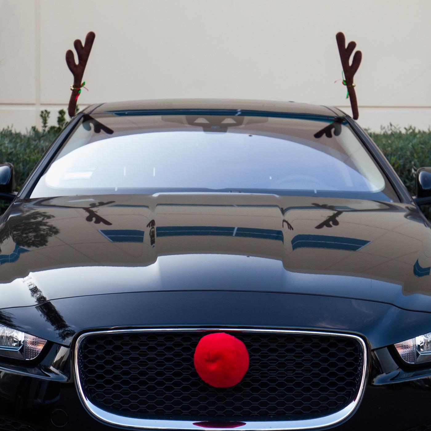 Kinglyday Car Reindeer Antlers Rudolph Red Nose Universal Fit Christmas Holiday - KinglyDay