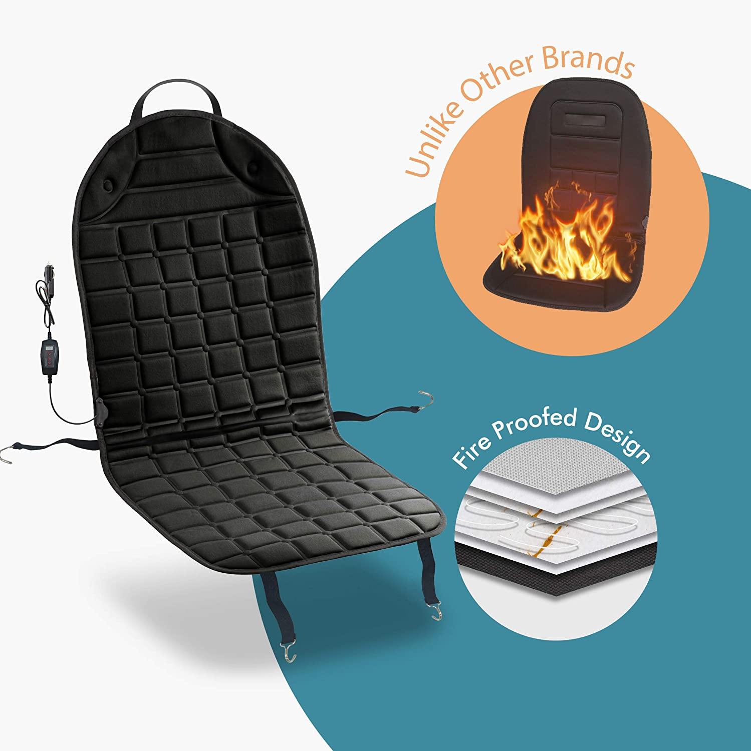 Car & SUV & Truck Seat Cushion, Black Polyester, Universal, Heated, Warm, For Winter - KinglyDay