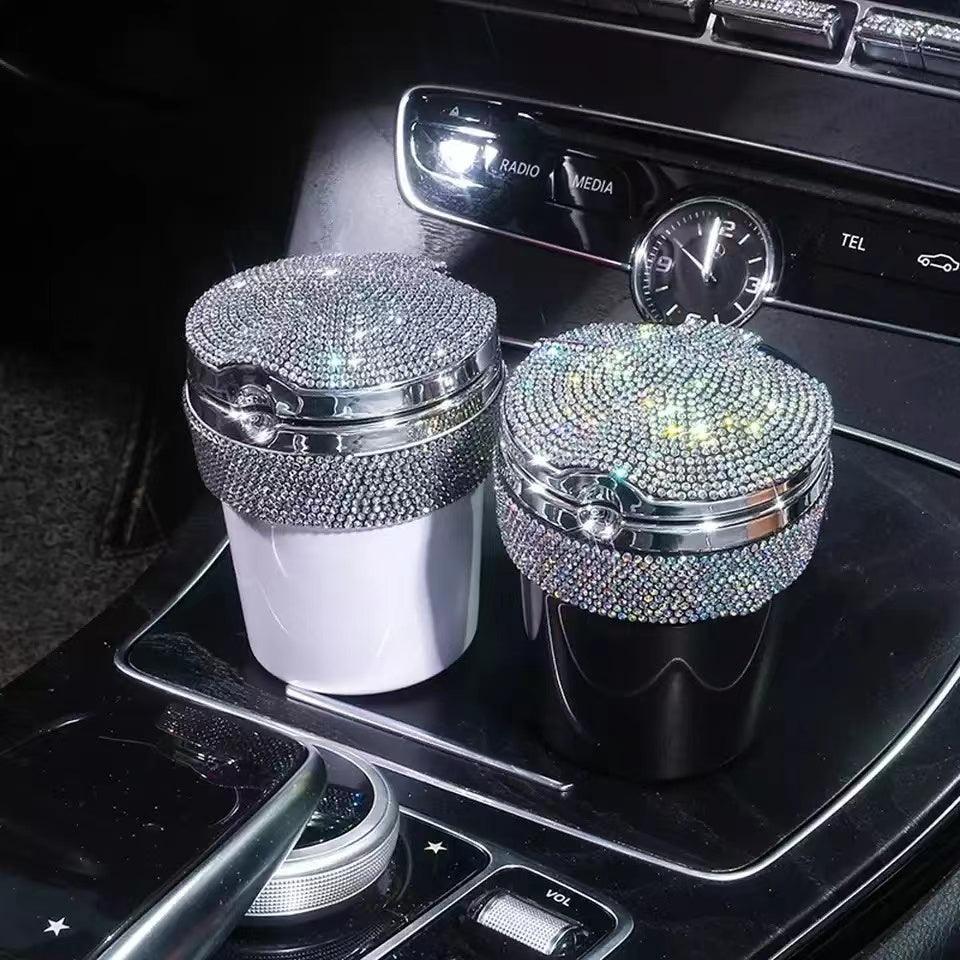 Car Ashtray With LED Light, Diamond Cigar Cigarette Ash Tray Smoke Cup Holder, Car Accessories Interior For Women - KinglyDay