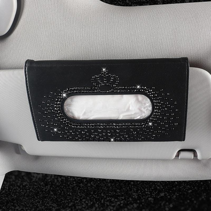 Fashion Crown Car Tissue Box Sun Visor Crystal Tissue Box Sunvisor Hanging Napkin Case Holder Bling Car Accessories For Woman - KinglyDay