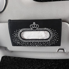 Fashion Crown Car Tissue Box Sun Visor Crystal Tissue Box Sunvisor Hanging Napkin Case Holder Bling Car Accessories For Woman - KinglyDay