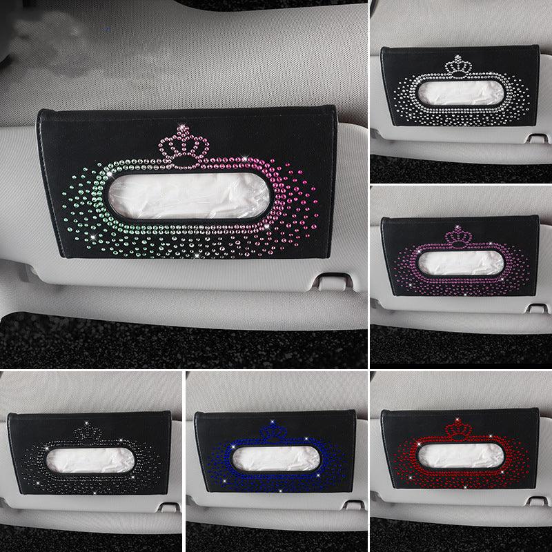 Fashion Crown Car Tissue Box Sun Visor Crystal Tissue Box Sunvisor Hanging Napkin Case Holder Bling Car Accessories For Woman - KinglyDay