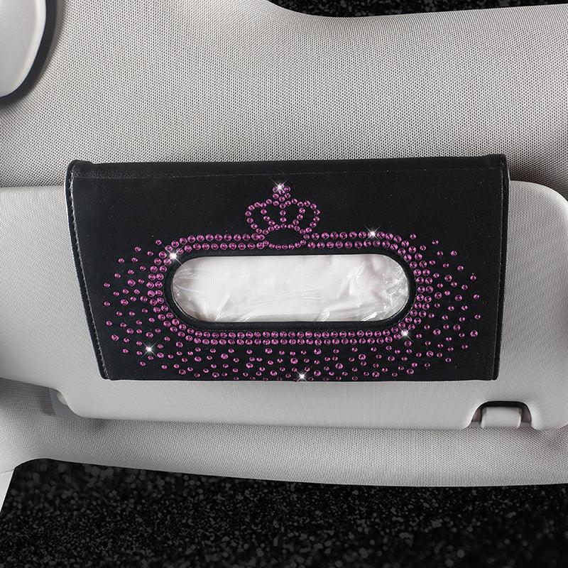 Fashion Crown Car Tissue Box Sun Visor Crystal Tissue Box Sunvisor Hanging Napkin Case Holder Bling Car Accessories For Woman - KinglyDay