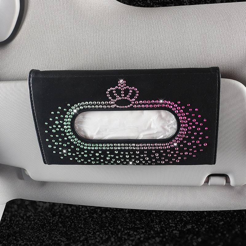 Fashion Crown Car Tissue Box Sun Visor Crystal Tissue Box Sunvisor Hanging Napkin Case Holder Bling Car Accessories For Woman - KinglyDay