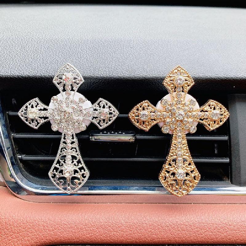 1pc Car Air Vent Aromatherapy Clip, Cross Studded Cute Car Outlet Decorative Perfume Fragrance Clip, With Scent Tablets Car Accessories Women - KinglyDay