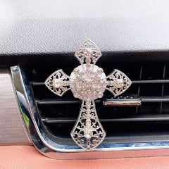 1pc Car Air Vent Aromatherapy Clip, Cross Studded Cute Car Outlet Decorative Perfume Fragrance Clip, With Scent Tablets Car Accessories Women - KinglyDay