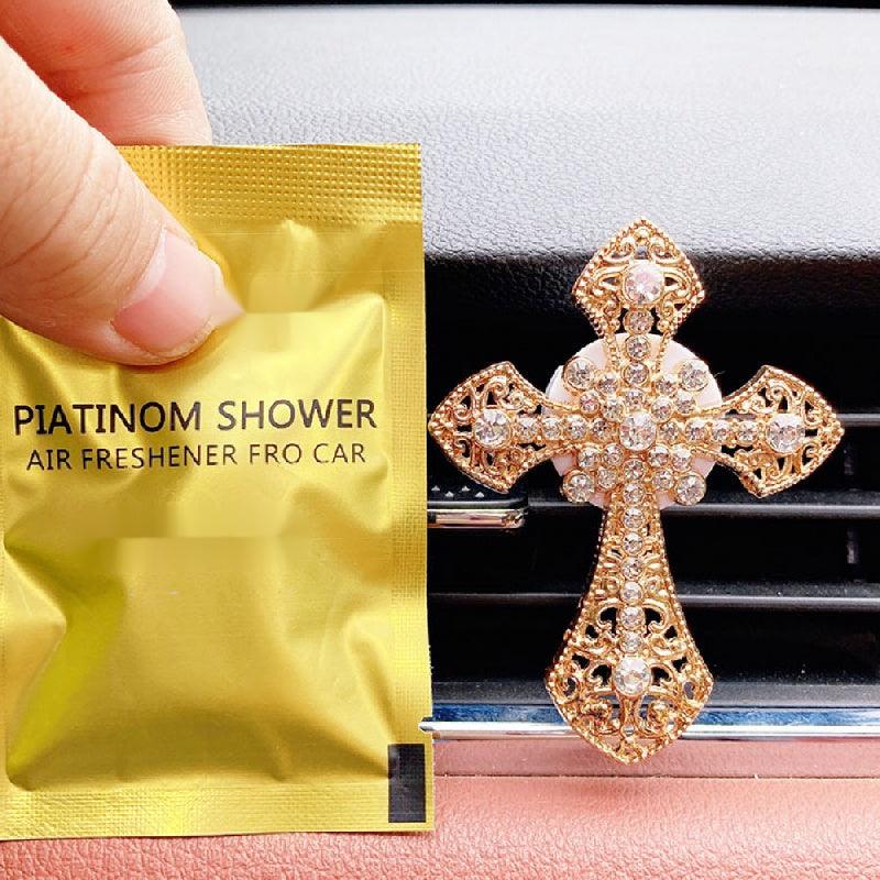 1pc Car Air Vent Aromatherapy Clip, Cross Studded Cute Car Outlet Decorative Perfume Fragrance Clip, With Scent Tablets Car Accessories Women - KinglyDay