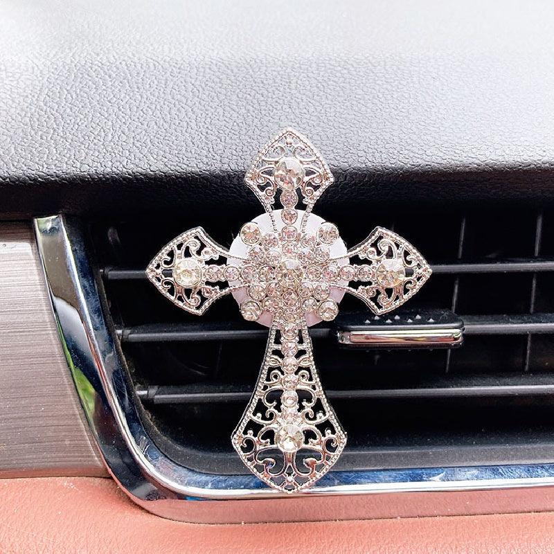 1pc Car Air Vent Aromatherapy Clip, Cross Studded Cute Car Outlet Decorative Perfume Fragrance Clip, With Scent Tablets Car Accessories Women - KinglyDay