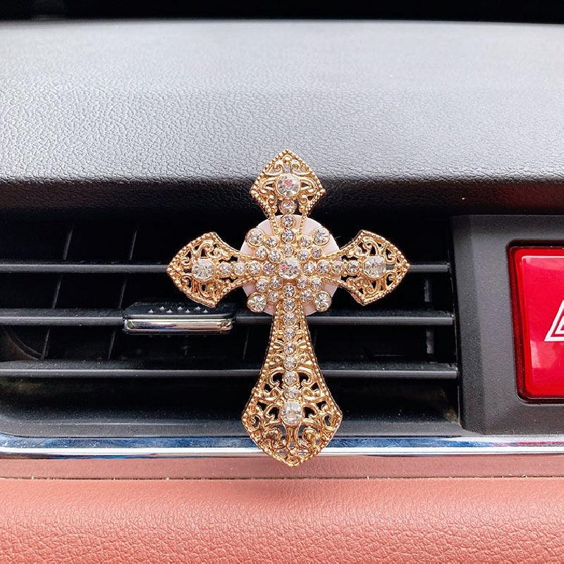 1pc Car Air Vent Aromatherapy Clip, Cross Studded Cute Car Outlet Decorative Perfume Fragrance Clip, With Scent Tablets Car Accessories Women - KinglyDay