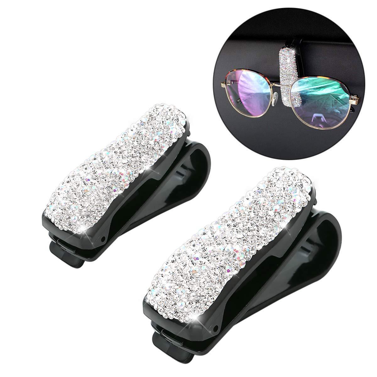 Car Artificial Diamond Glasses Clip, Sunglasses Holder Polymer Clay Car Sun Plate Clip Inside Interior Modification Supplies Female For Gift - KinglyDay