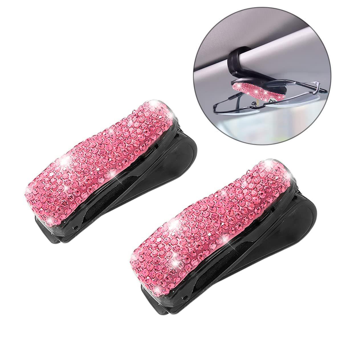 Car Artificial Diamond Glasses Clip, Sunglasses Holder Polymer Clay Car Sun Plate Clip Inside Interior Modification Supplies Female For Gift - KinglyDay