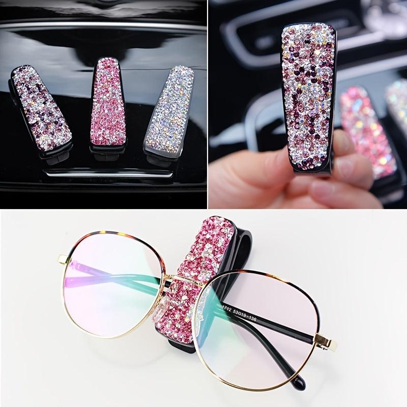 Rhinestone Crystal Glasses Clip Car Sun Visor Glasses Bracket For Woman Glasses Holder Auto Interior Accessories - KinglyDay