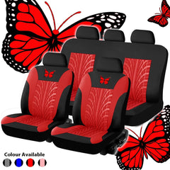 Red, Blue, Beige, Gray, Pink Butterfly Embroidery Universal Car Seat Cover Full Set - KinglyDay