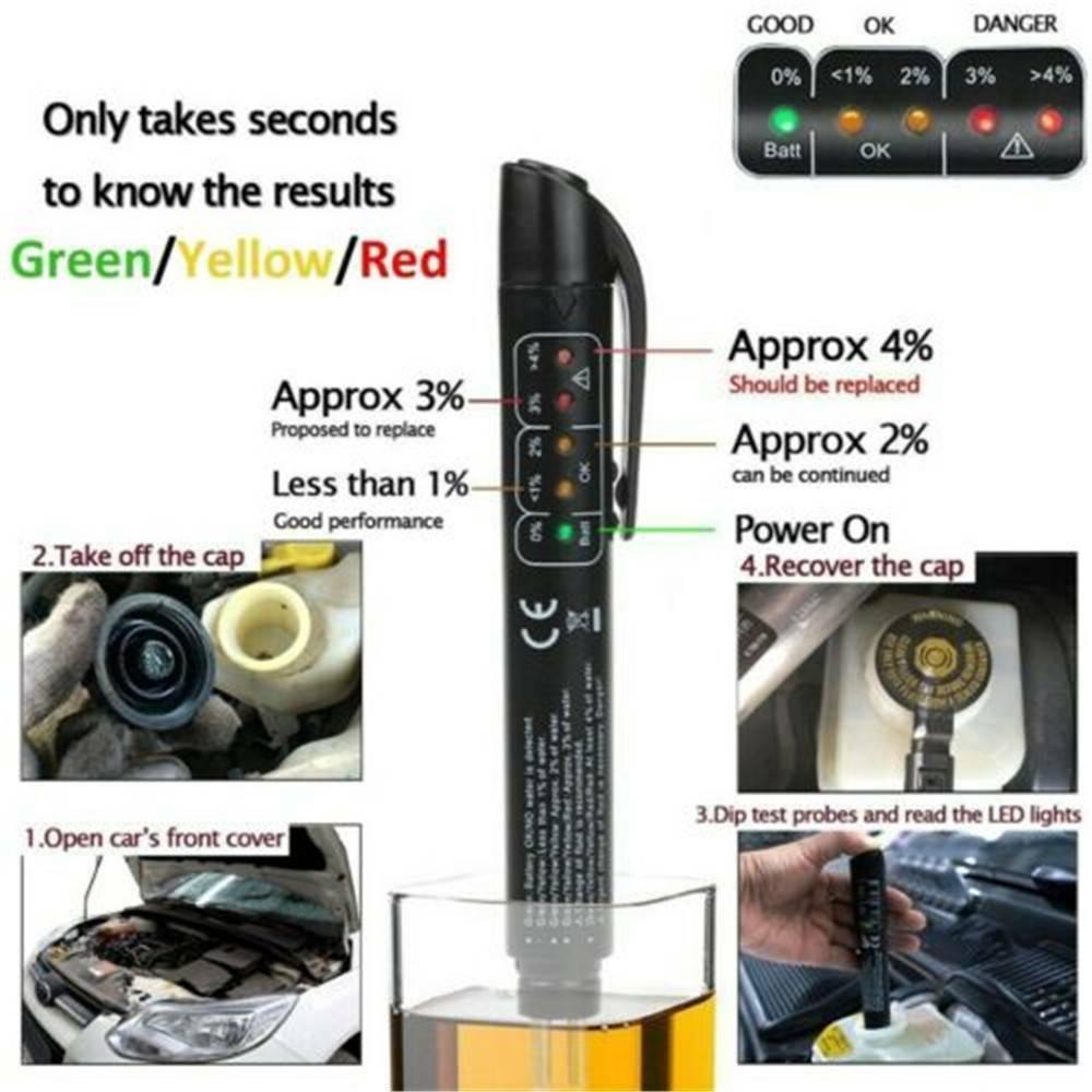 Brake Fluid Liquid Oil Tester Pen 5 LED Indicator Car Testing Tool for DOT3/DOT4/DOT5 - KinglyDay