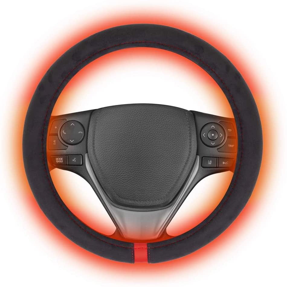 Warm Touch Heated Steering Wheel Cover Heats up Quickly - Universal Size 14.5-15.5" for Car Truck Van SUV - KinglyDay