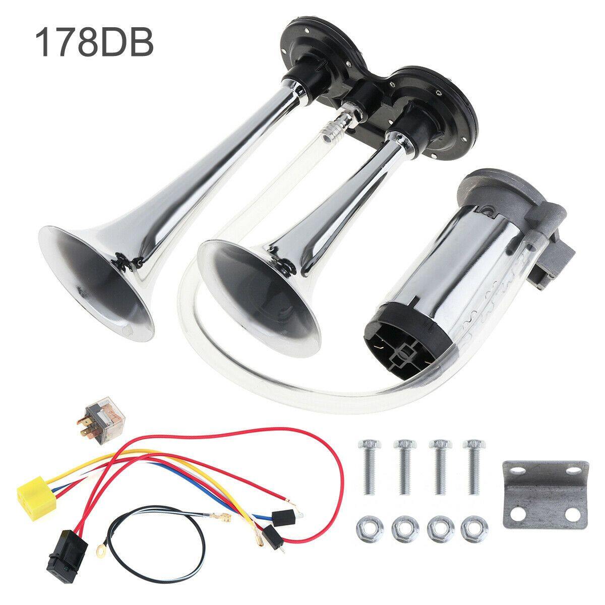 178dB Super Loud Air Horn Dual Trumpet Truck 12V Boat Truck Car Kit Compressor - KinglyDay