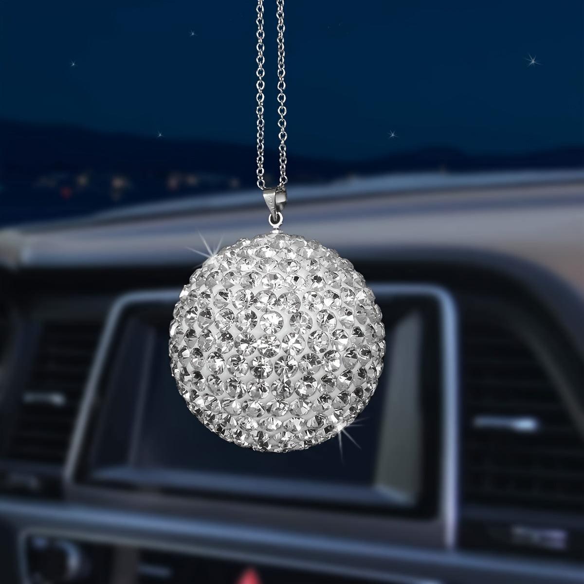 Bling Crystal Ball Car Rear View Mirror Pendant, Rhinestone Hanging Car Ornament, Bling Crystal Sun Catcher Ball Car Decor Accessories For Women - KinglyDay