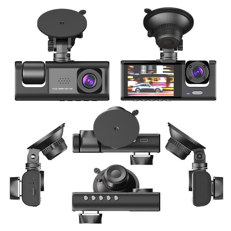 3 Channel Dash Cam Front And Rear Inside, 1080P Dash IR Night Vision, Loop Recording Car DVR Camera With 2 Inch IPS Screen 3 Cameras Car Dashcam - KinglyDay