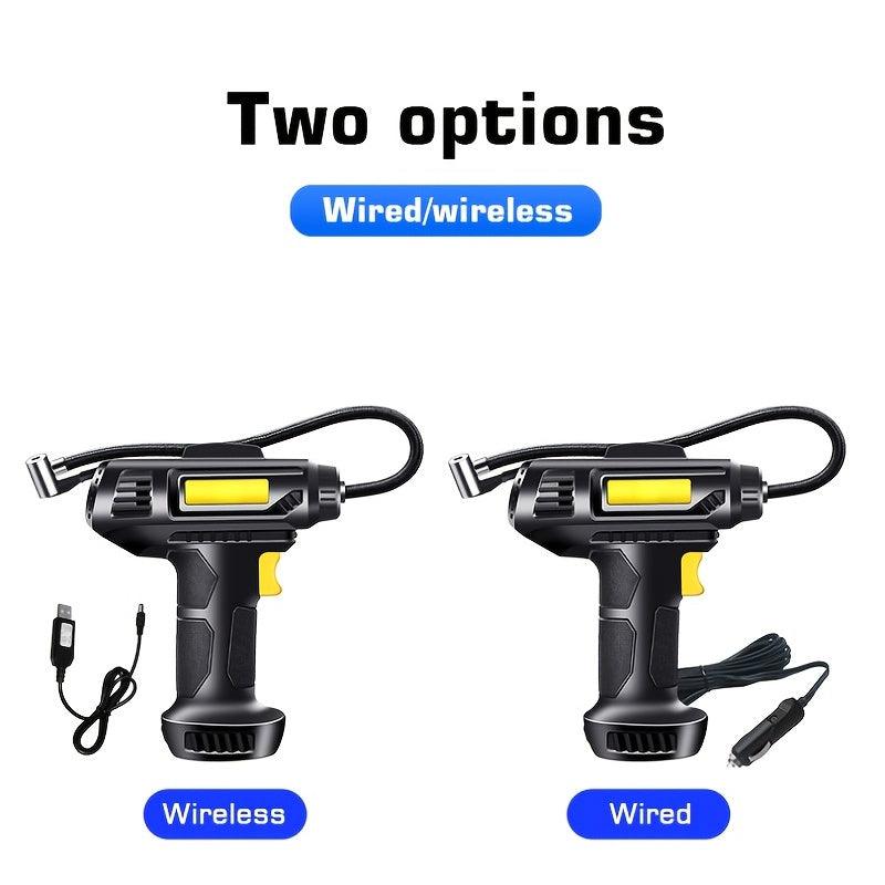 120W Portable Car Air Compressor, Wired/Wireless Handheld Car Inflatable Pump Electric,Automobiles Tire Inflator With LED Light For Car - KinglyDay