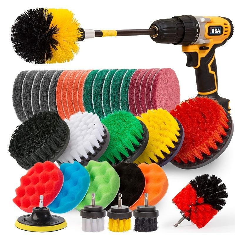 Drill Brush Power Scrubber Cleaning Brush - Extended Long Attachment Set, All-Purpose Drill Scrub Brushes & Car Polishing Pad Kit - KinglyDay