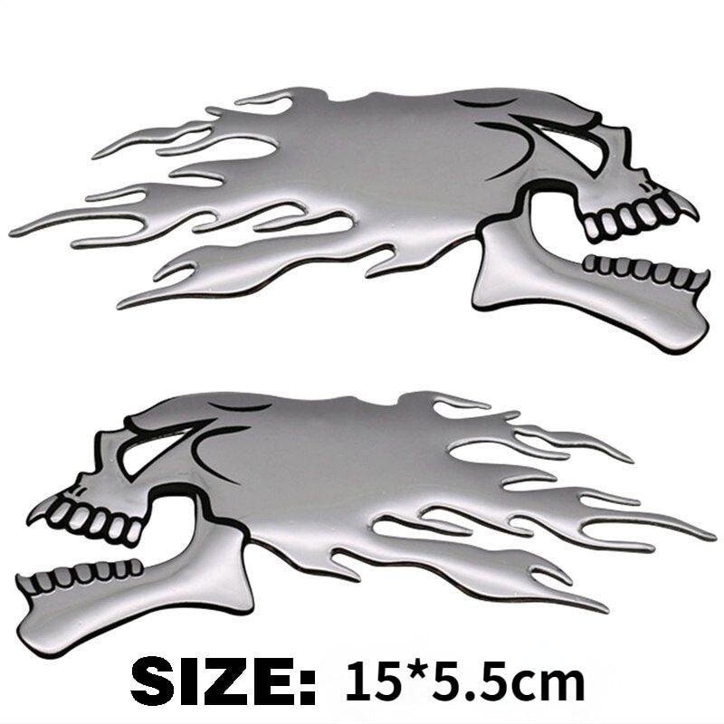 2Pcs/Pair Halloween 3D Silver Chrome Ghost Skull Head Auto Motorcycle Car Sticker Car Styling Decoration Emblem Decals Stickers - KinglyDay