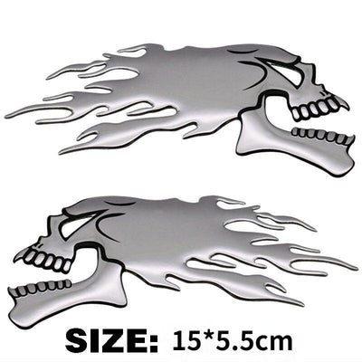2Pcs/Pair Halloween 3D Silver Chrome Ghost Skull Head Auto Motorcycle Car Sticker Car Styling Decoration Emblem Decals Stickers - KinglyDay