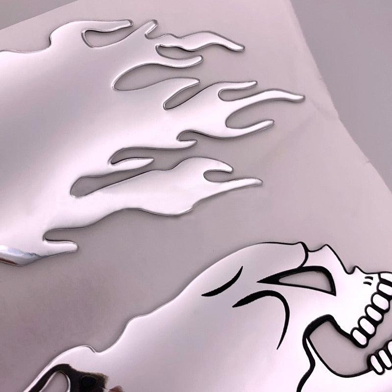 2Pcs/Pair Halloween 3D Silver Chrome Ghost Skull Head Auto Motorcycle Car Sticker Car Styling Decoration Emblem Decals Stickers - KinglyDay