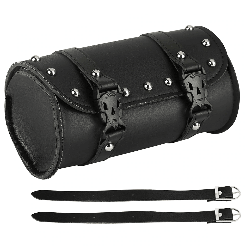 Motorcycle Front Fork Tool Bag Pouch Storage Luggage SaddleBag Leather Handlebar - KinglyDay