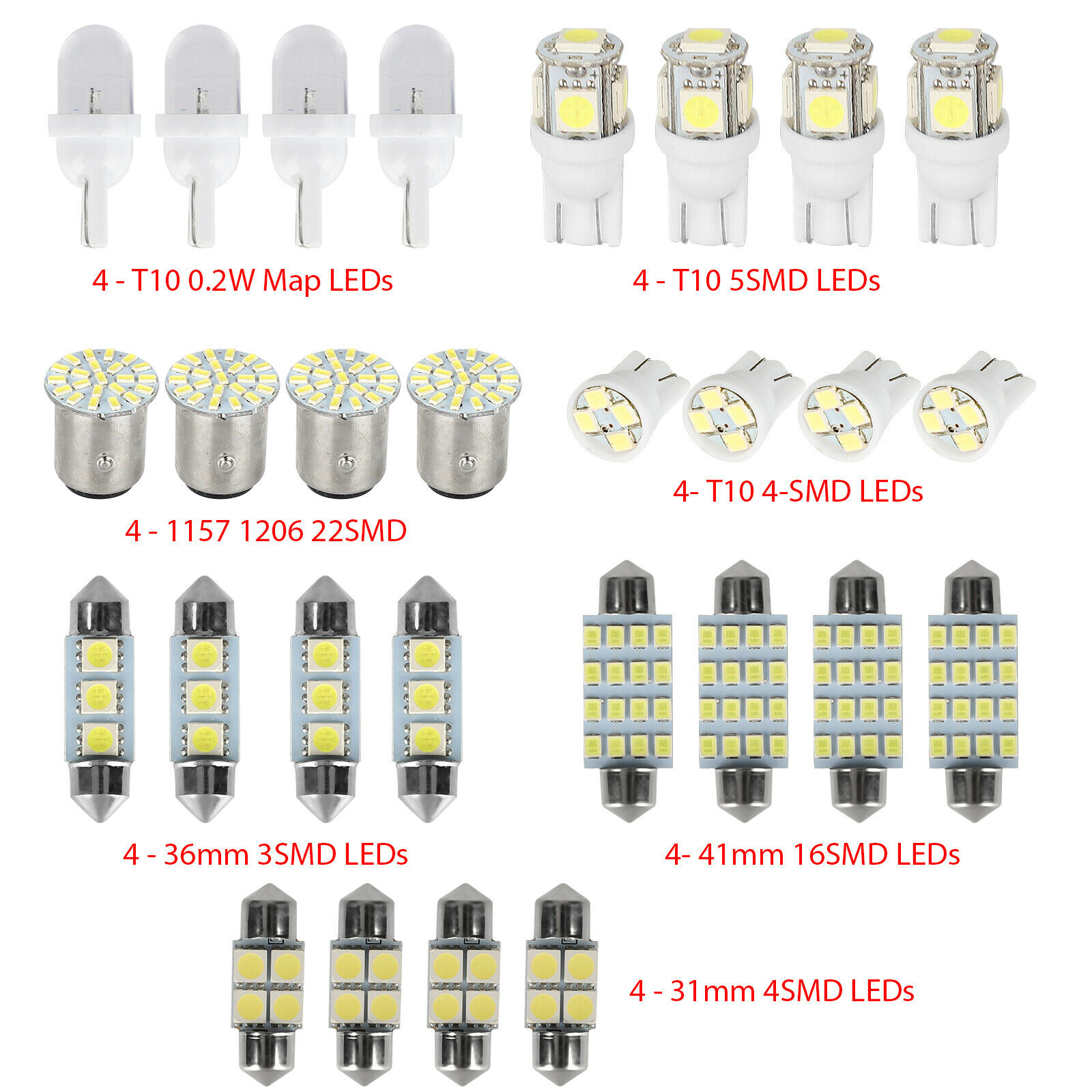 28PCS Auto Car Interior LED Light Dome License Plate Mixed Lamp Set Accessories - KinglyDay