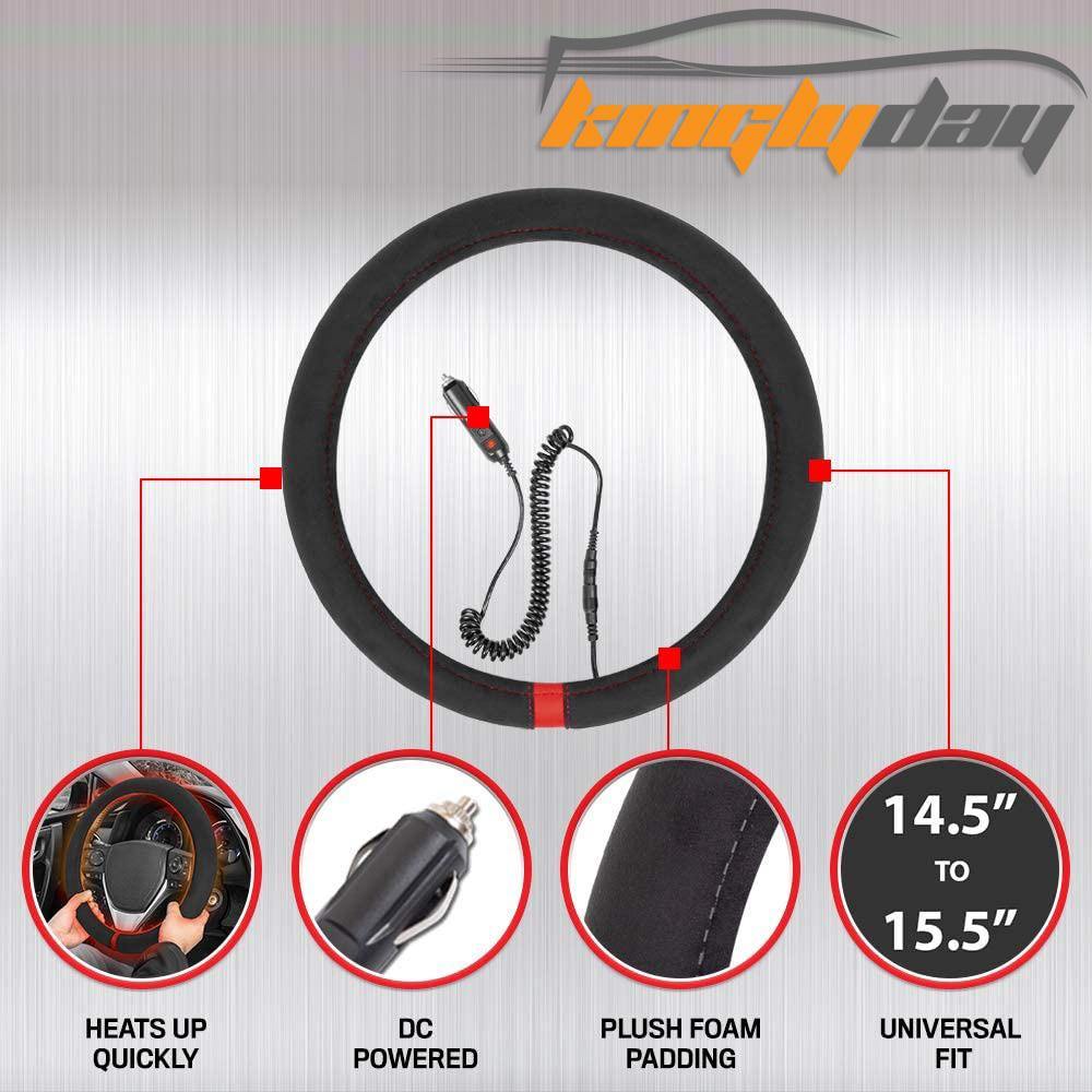 Warm Touch Heated Steering Wheel Cover Heats up Quickly - Universal Size 14.5-15.5" for Car Truck Van SUV - KinglyDay