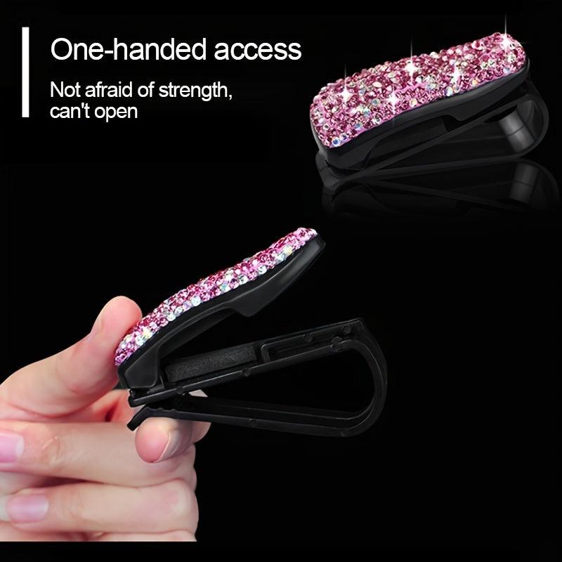 Rhinestone Crystal Glasses Clip Car Sun Visor Glasses Bracket For Woman Glasses Holder Auto Interior Accessories - KinglyDay