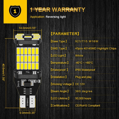 2pcs T15 led Canbus LED Bulb Car Backup Reverse Lights for Toyota C-HR Corolla Rav4 Yaris Avensis Camry CHR Auris Hilux 921 W16W - KinglyDay