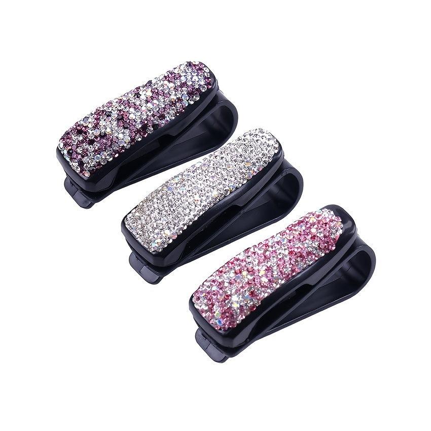 Rhinestone Crystal Glasses Clip Car Sun Visor Glasses Bracket For Woman Glasses Holder Auto Interior Accessories - KinglyDay