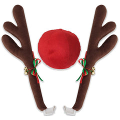 Kinglyday Car Reindeer Antlers Rudolph Red Nose Universal Fit Christmas Holiday - KinglyDay