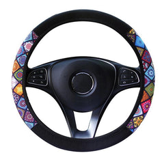 38cm Elastic Car Steering Wheel Cover Ethnic Style Print Anti-sli Car Covers Suite Fashion Trend Car Handle Cover - KinglyDay