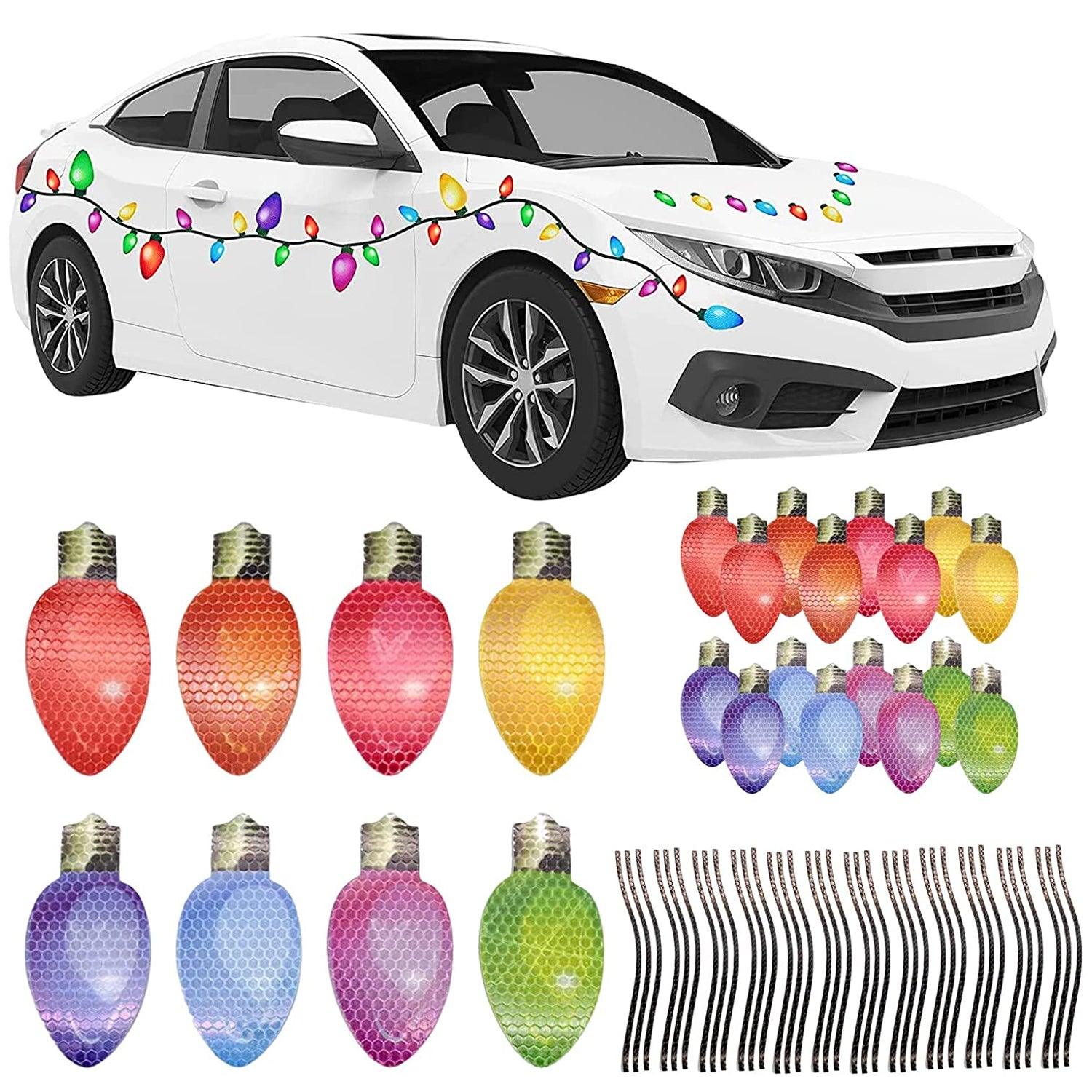 Kinglyday Reflective Light Bulb Magnet Decorations,Reflective Bulb Magnets,Magnetic Reflective Christmas Lights for Car,Car Christmas Light Decals - KinglyDay