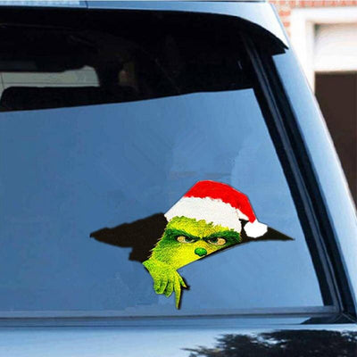 3D Green Haired Monster Christmas Car Cracked Car Decal Sticker Waterproof Easy Install PVC Vinyl Home Decoration - KinglyDay