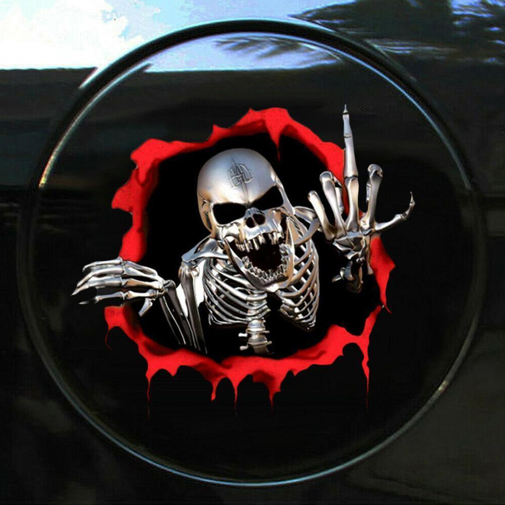 3D Skeleton Skull In The Bullet Hole Reflective Car Stickers Terror Peeked Skeleton Auto Automobile Decals 15*14cm - KinglyDay