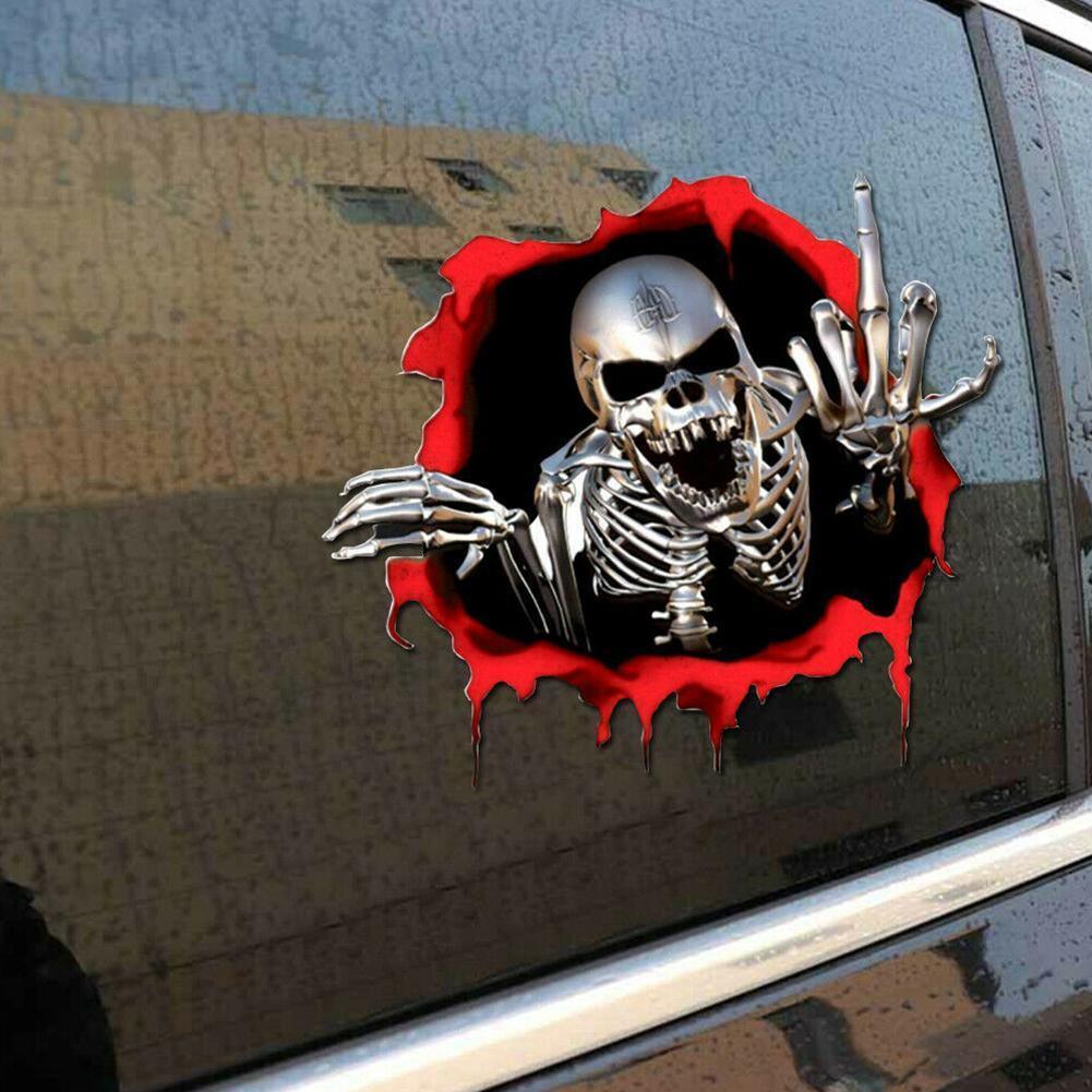 3D Skeleton Skull In The Bullet Hole Reflective Car Stickers Terror Peeked Skeleton Auto Automobile Decals 15*14cm - KinglyDay