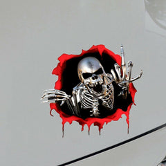 3D Skeleton Skull In The Bullet Hole Reflective Car Stickers Terror Peeked Skeleton Auto Automobile Decals 15*14cm - KinglyDay