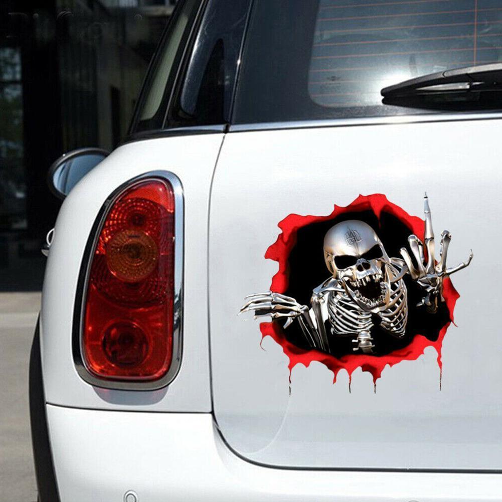 3D Skeleton Skull In The Bullet Hole Reflective Car Stickers Terror Peeked Skeleton Auto Automobile Decals 15*14cm - KinglyDay