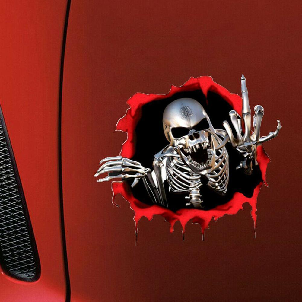 3D Skeleton Skull In The Bullet Hole Reflective Car Stickers Terror Peeked Skeleton Auto Automobile Decals 15*14cm - KinglyDay