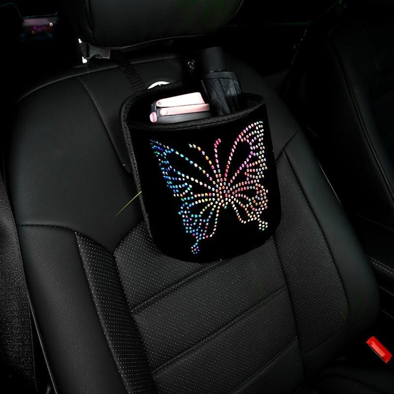 Bling Crystal Car Organizer Seat Back Bag Hanging Trash Big Capacity Butterfly Rhinestone Women Car Accessories - KinglyDay