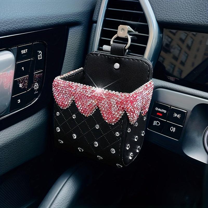 Car Storage Hanging Bag, Creative Artificial Diamond Car Air Vent Storage Bag, Storage Pocket Storage Car Interior Decoration Supplies, Female - KinglyDay