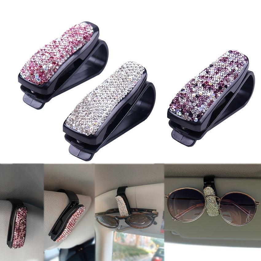 Rhinestone Crystal Glasses Clip Car Sun Visor Glasses Bracket For Woman Glasses Holder Auto Interior Accessories - KinglyDay