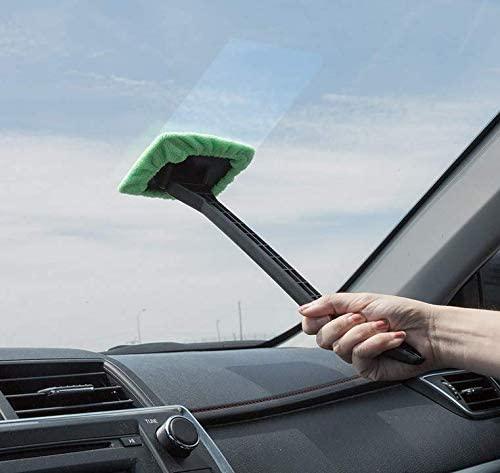 Car Window Cleaner Inside Windshield Brush Tool , Detachable Handle Pivoting Washable Microfiber Cloths Pads ,with Vent Cleaning Brush and Spray - KinglyDay