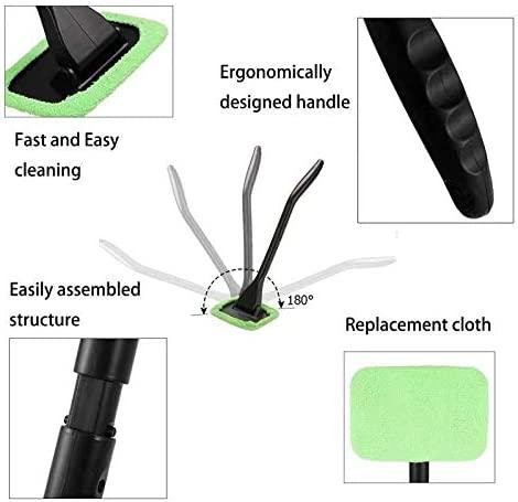 Car Window Cleaner Inside Windshield Brush Tool , Detachable Handle Pivoting Washable Microfiber Cloths Pads ,with Vent Cleaning Brush and Spray - KinglyDay